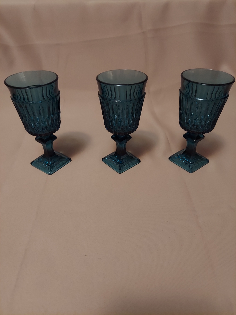 Vintage Indiana Glass Mt. Vernon Blue Goblets - Set of 3